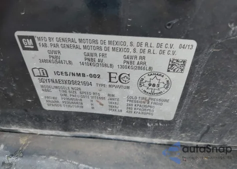 2013 Cadillac Srx Standard z USA, uszkodzony, nr VIN 3GYFNAE3XDS621694